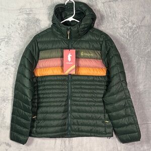NWT New Cotopaxi Green Pink Stripes Fuego Down Hooded Puffer Jacket Size Small